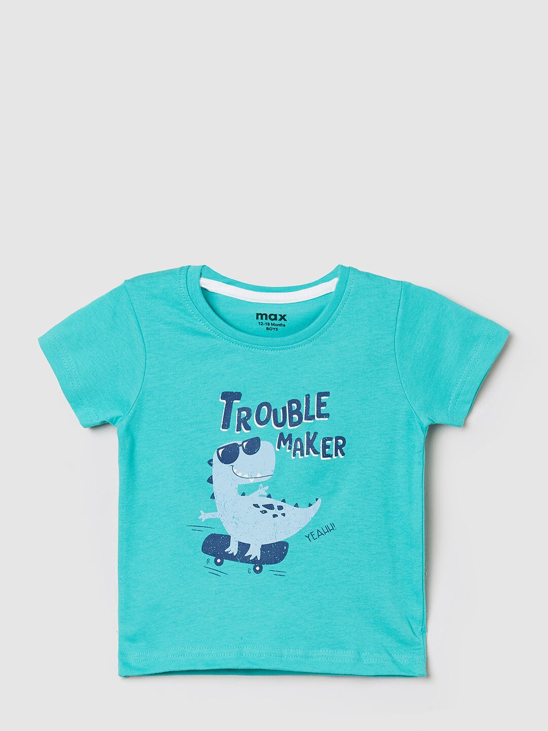 

max Boys Blue Typography Printed T-shirt