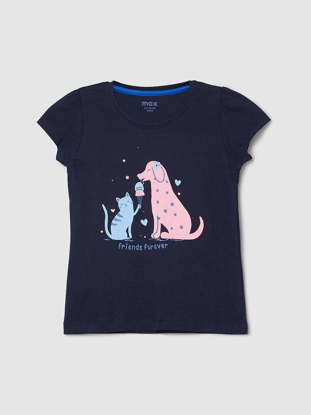 

max Girls Blue Printed T-shirt