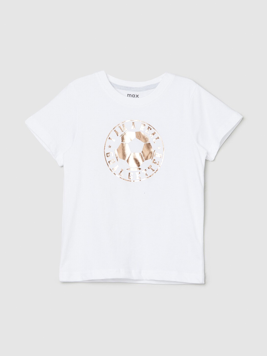 

max Boys White Typography Printed Applique T-shirt