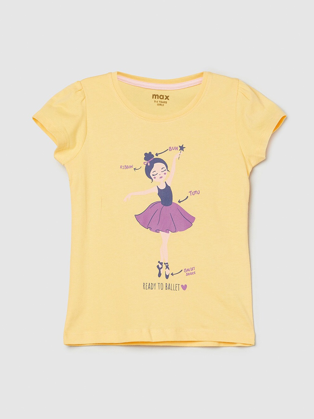 

max Girls Yellow Printed Round-Neck T-shirt