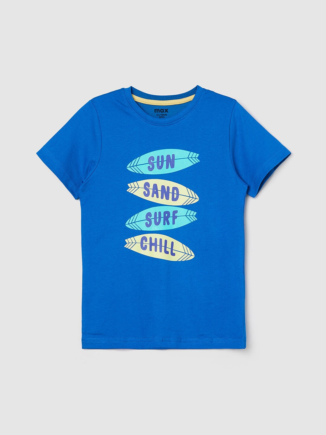 

max Boys Blue Typography Printed Round-Neck Cotton T-shirt