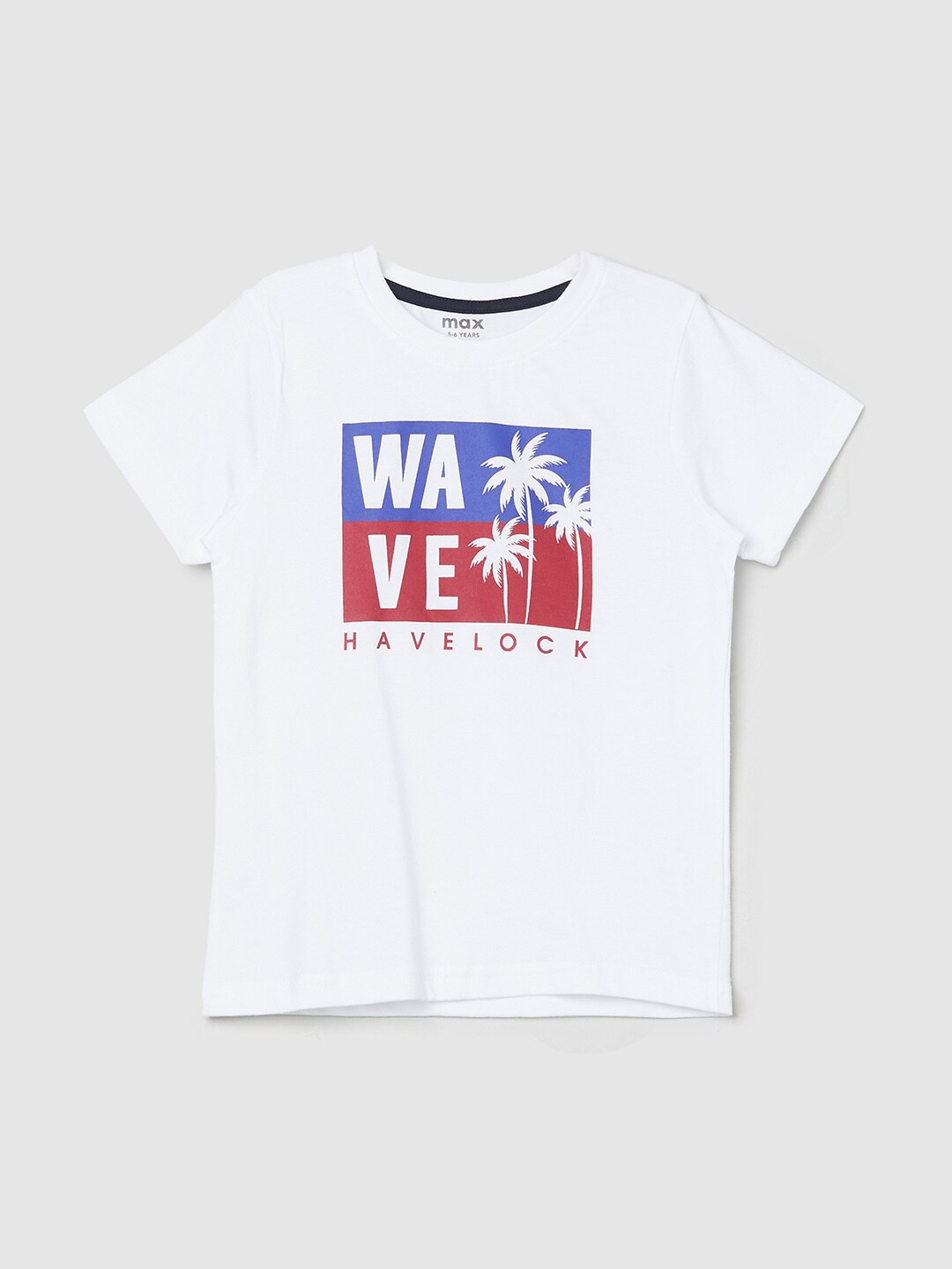 

max Boys White Printed T-shirt