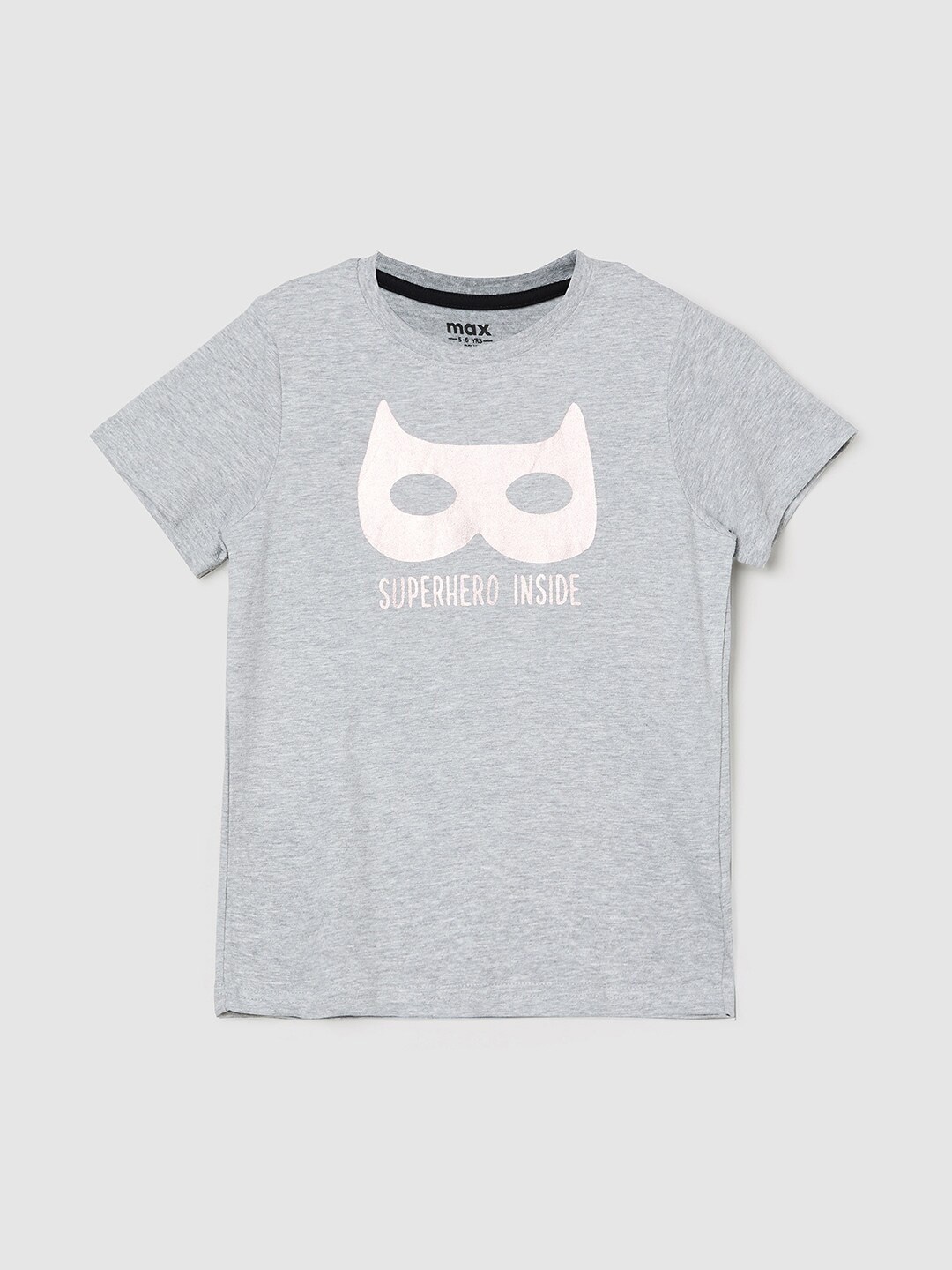 

max Boys Grey Printed T-shirt