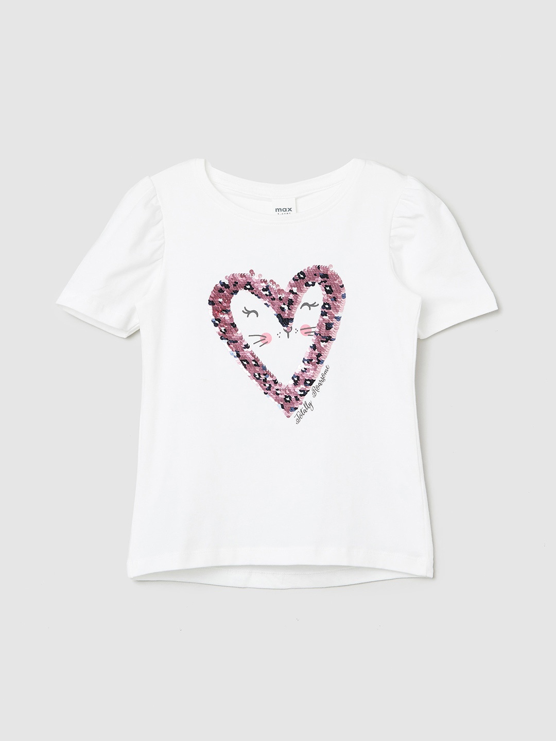

max Girls Cream-Coloured Printed T-shirt