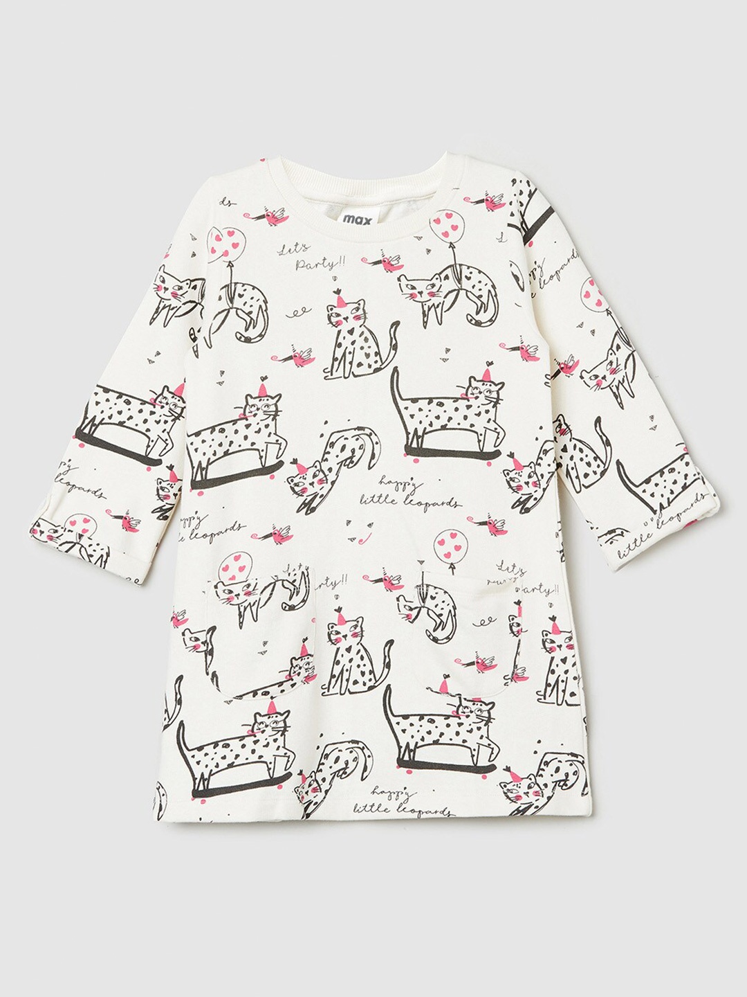 

max Girls Cream-Coloured Printed Knitted T-shirt