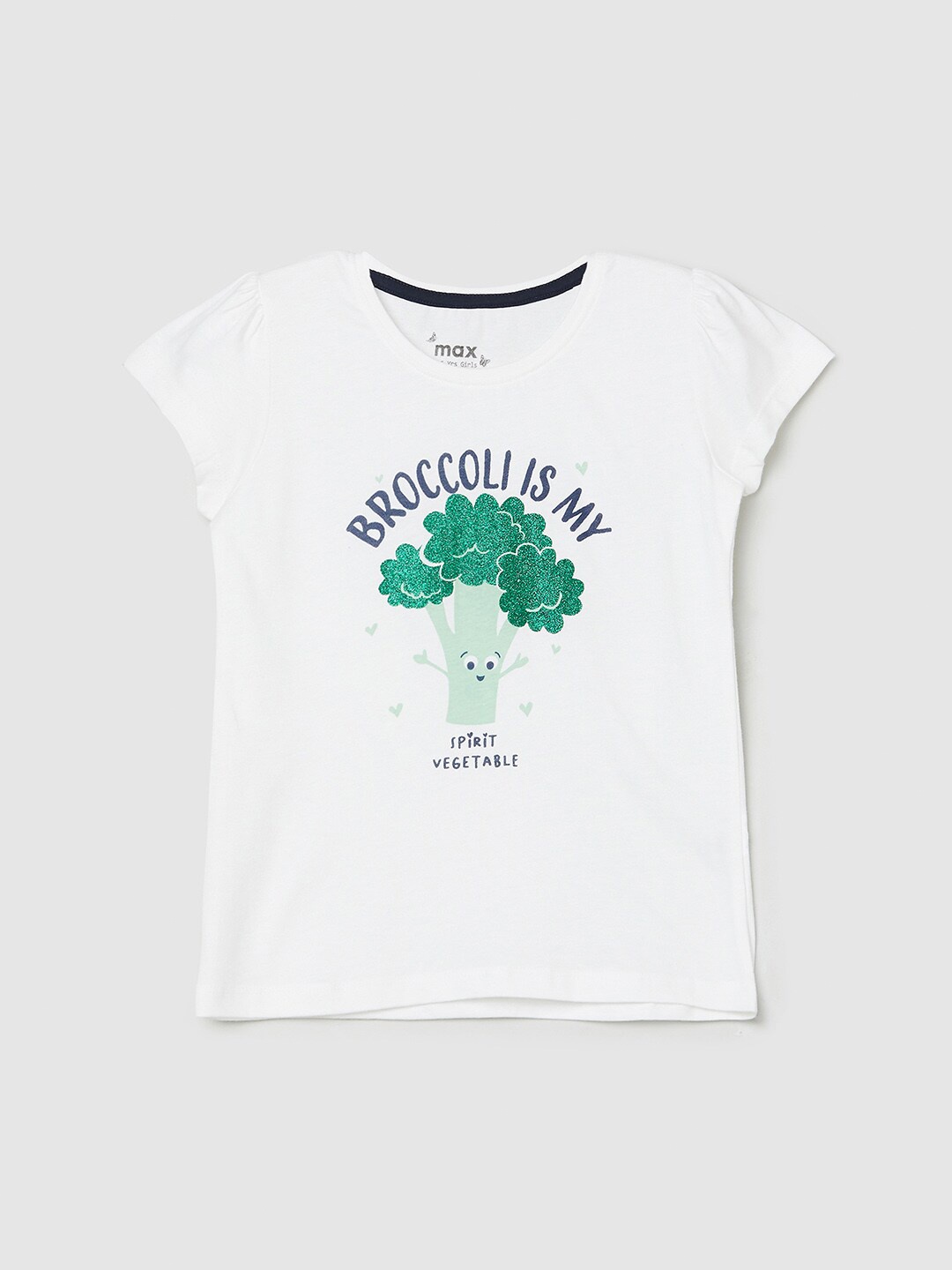 

max Girls White Typography Printed Tropical Applique T-shirt