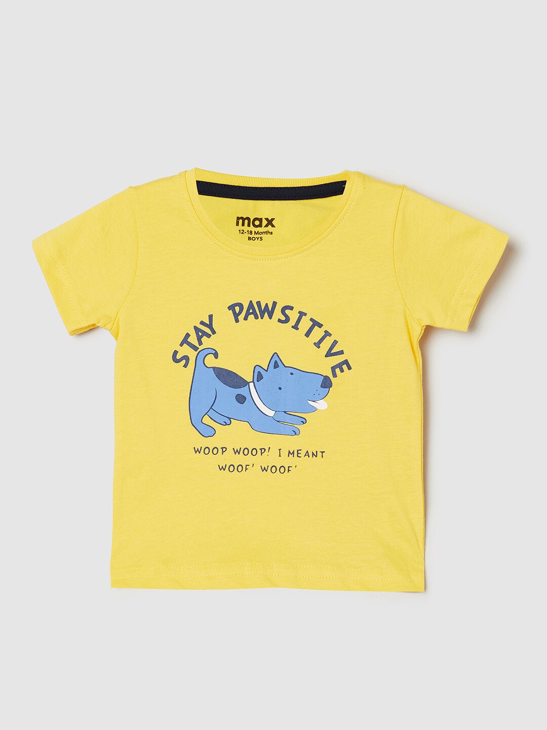 

max Boys Yellow Typography Printed Applique T-shirt