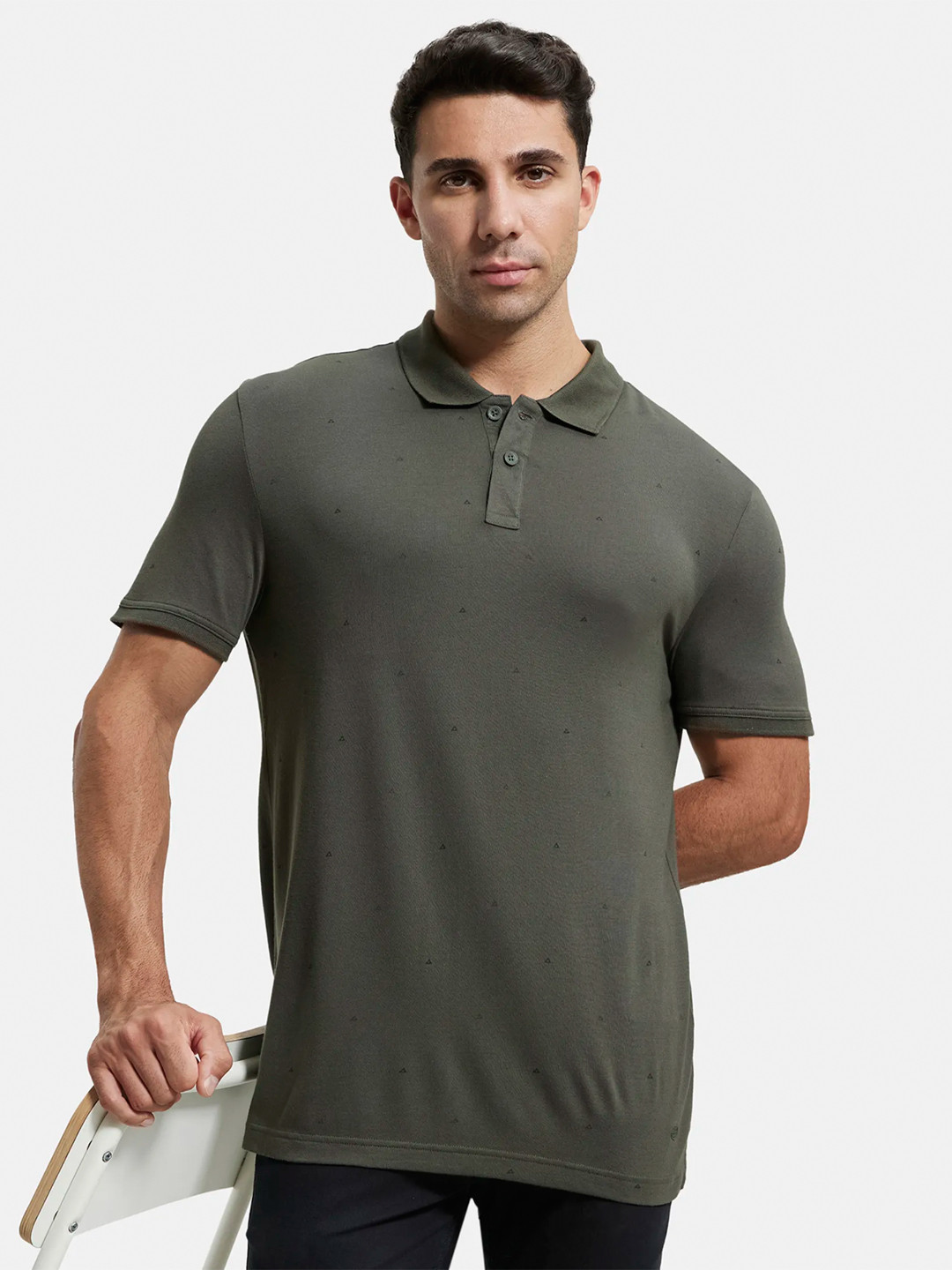 

Jockey Men Olive Green Printed Polo Collar Applique T-shirt