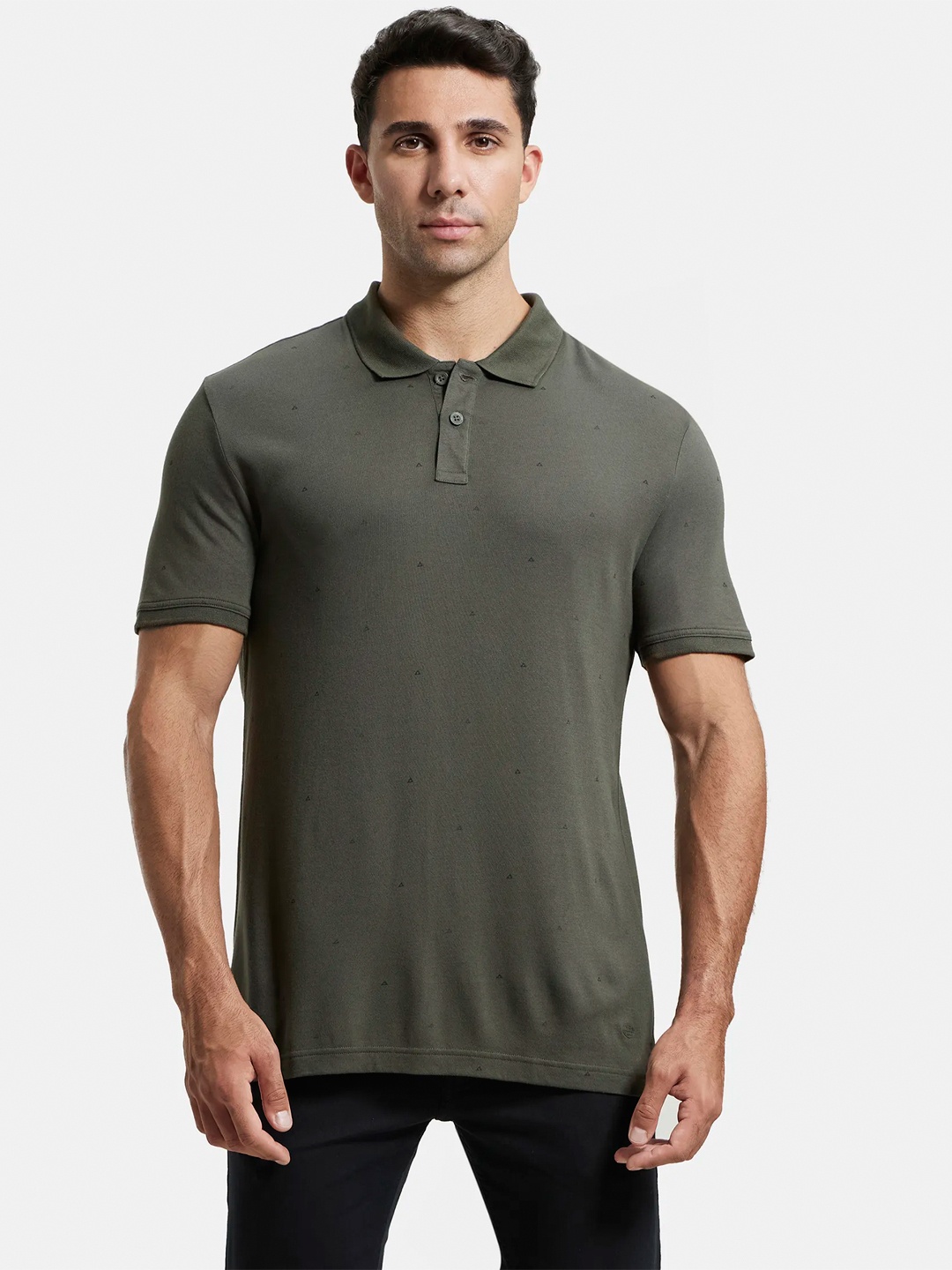 

Jockey Tencel Micro Modal and Cotton Blend Printed Half Sleeve Polo Tshirt-IM16, Green