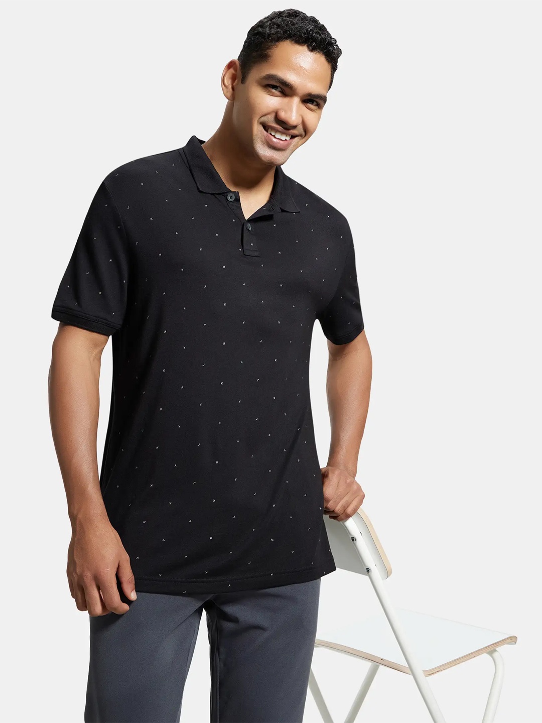 

Jockey Men Black Printed Polo Collar T-shirt