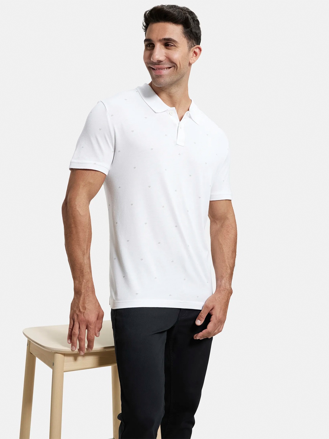 

Jockey Men White Polo Collar T-shirt
