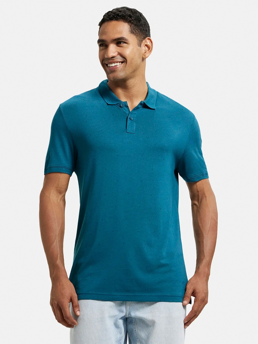 

Jockey Men Blue Polo Collar Applique T-shirt