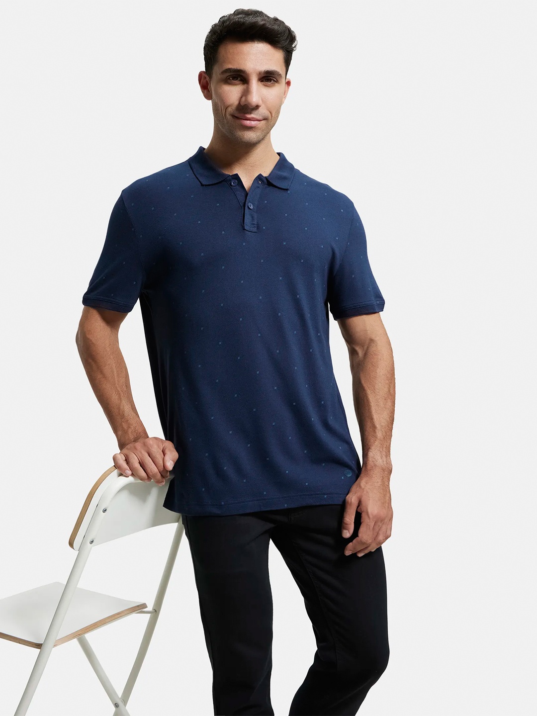 

Jockey Men Blue Printed Polo Collar T-shirt