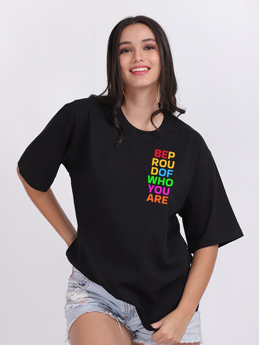 

Mad Over Print Women Black Be Proud Of Who You Are Oversize T-shirt