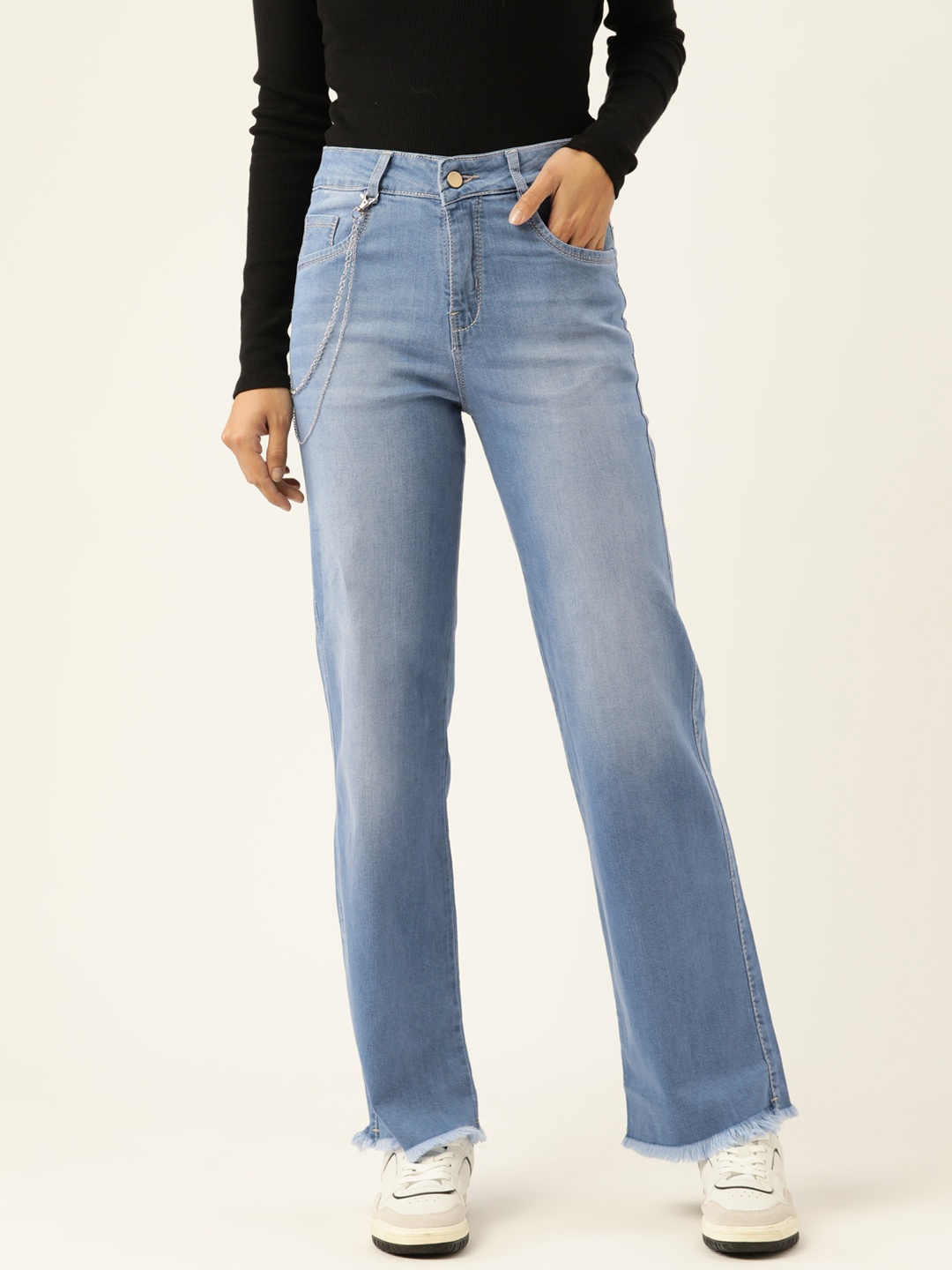 

BROOWL Women Blue Straight Fit High-Rise Light Fade Stretchable Jeans