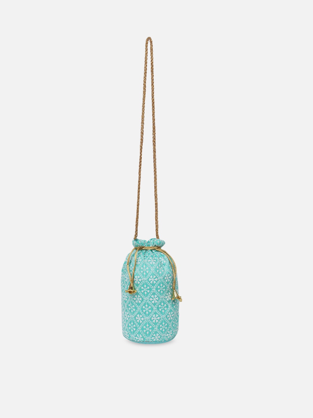

Aditi Wasan Women Turquoise Blue & Gold-Toned Embroidered Potli Clutch