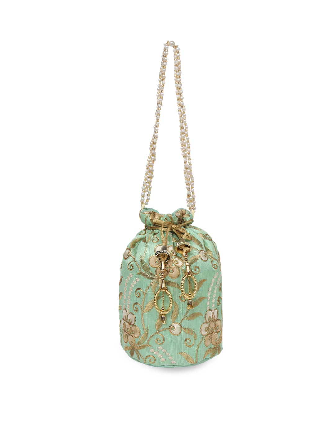 

Aditi Wasan Women Green & Gold-Toned Embroidered Potli Clutch