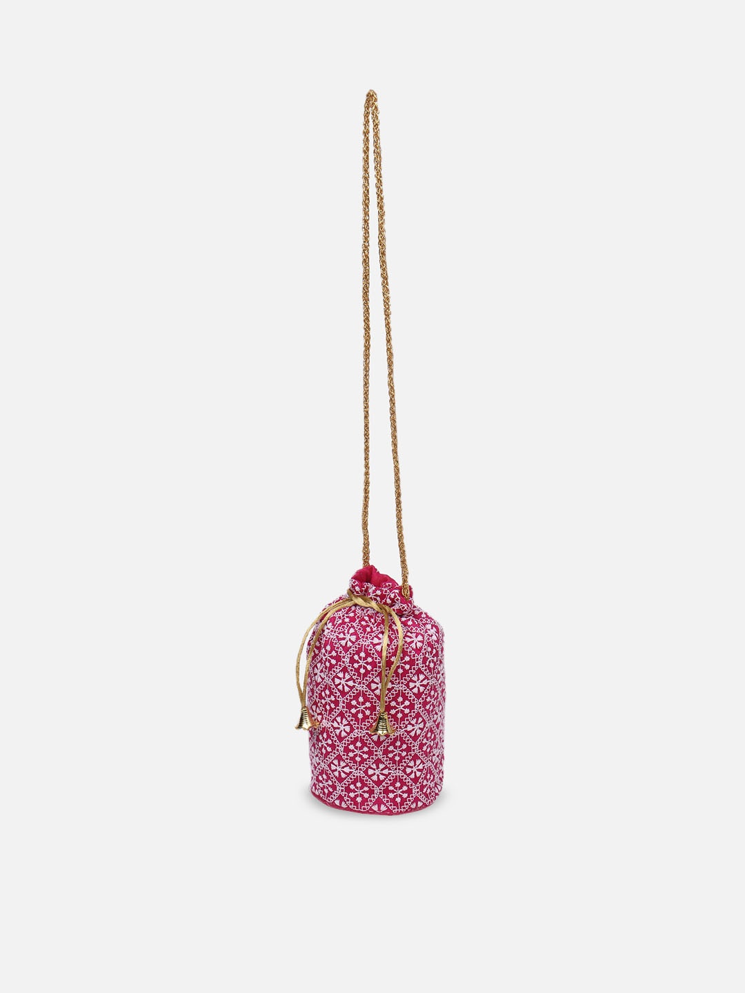 

Aditi Wasan Women Fuchsia & White Embroidered Potli Clutch