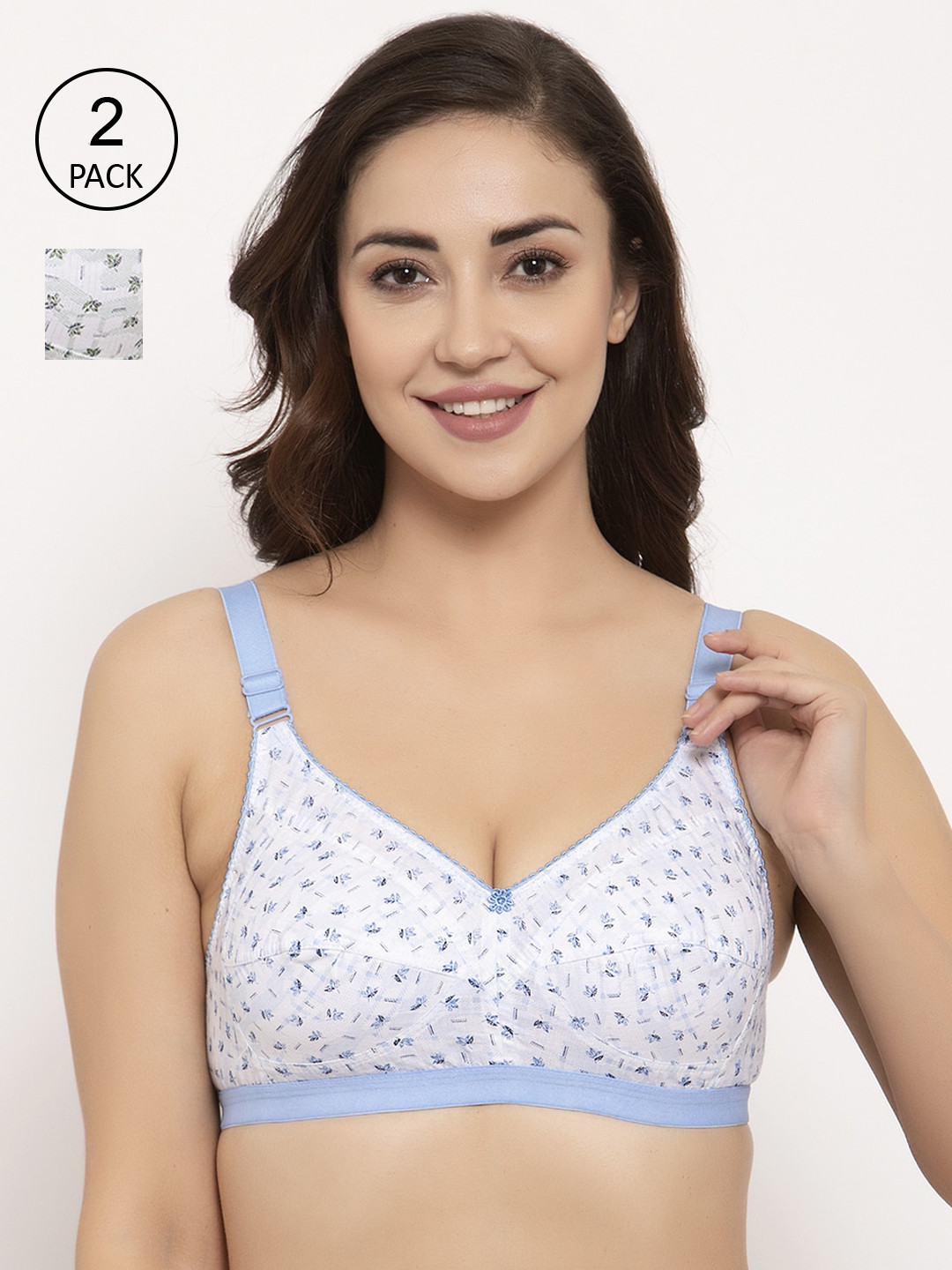 

GRACIT Women Pack Of 2 Non-wired Non-padded Blue & Green Floral Bra