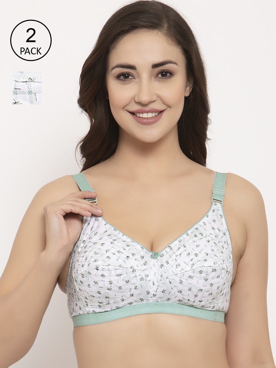 

GRACIT Women Pack Of 2 Non-wired Non-padded Green & White Floral Bra