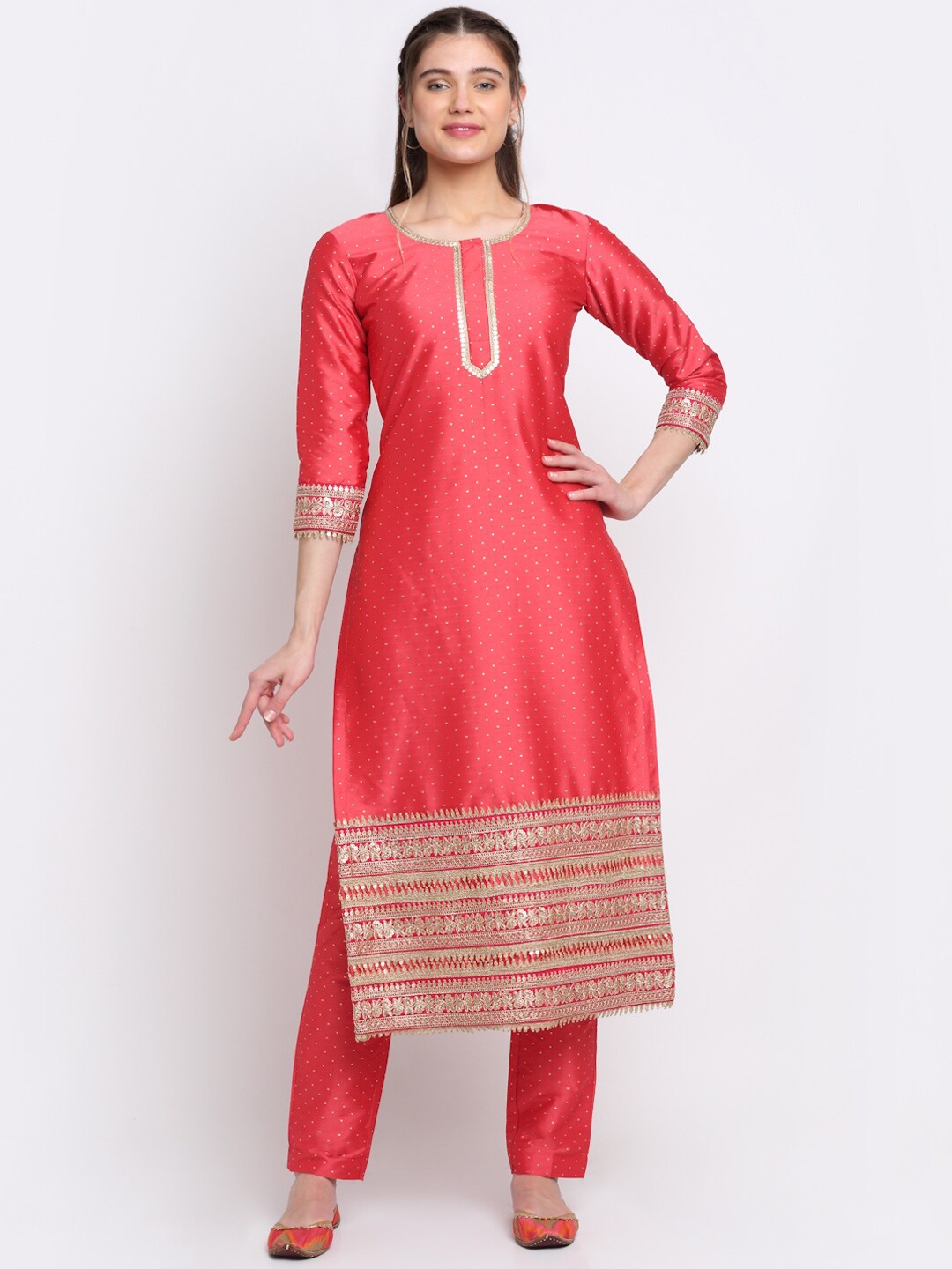 

anokherang Women Pink Embroidered Layered Kurta with Straight Pants