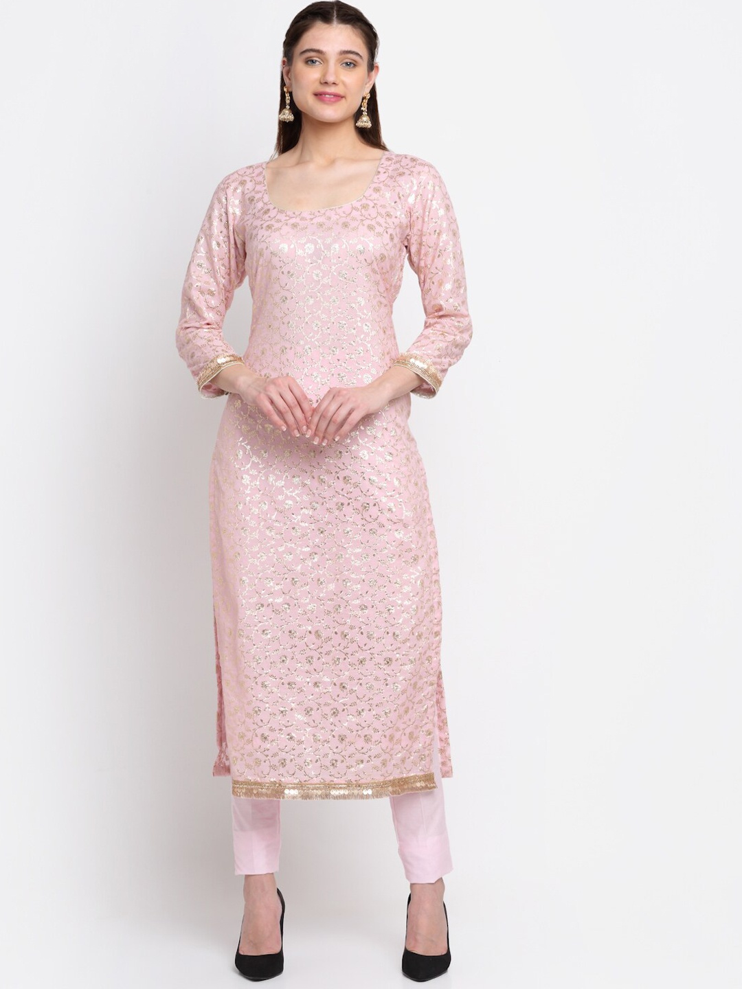 

anokherang Women Pink Embroidered Kurta with Palazzos