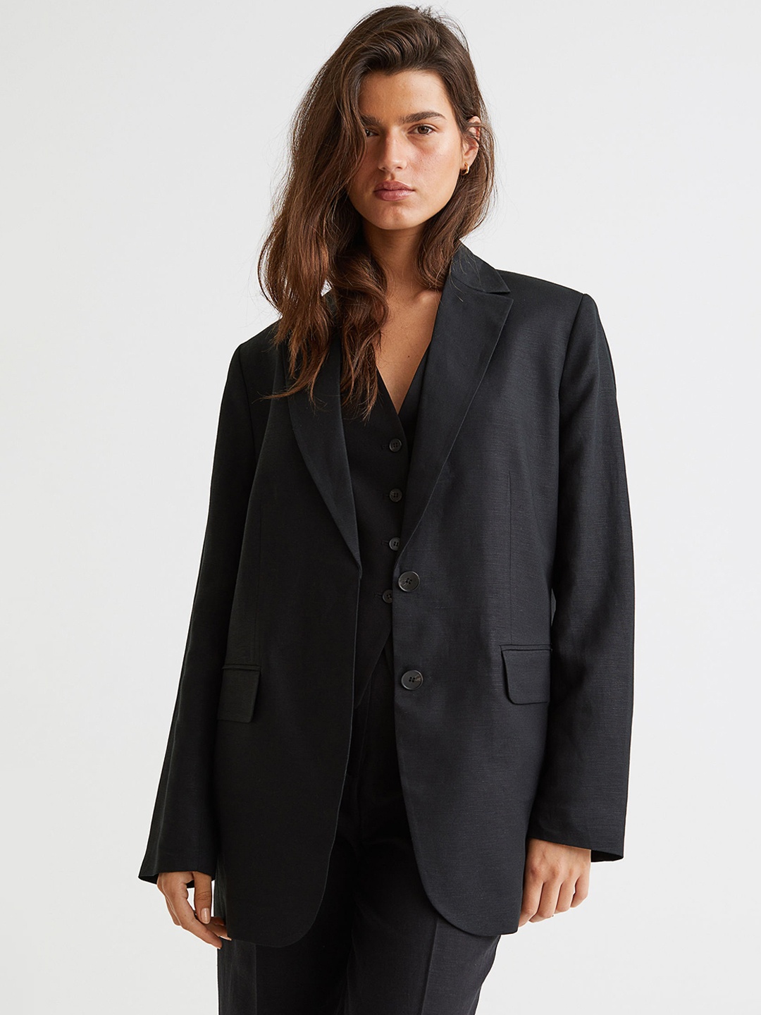 

H&M Women Black Oversized Jacket