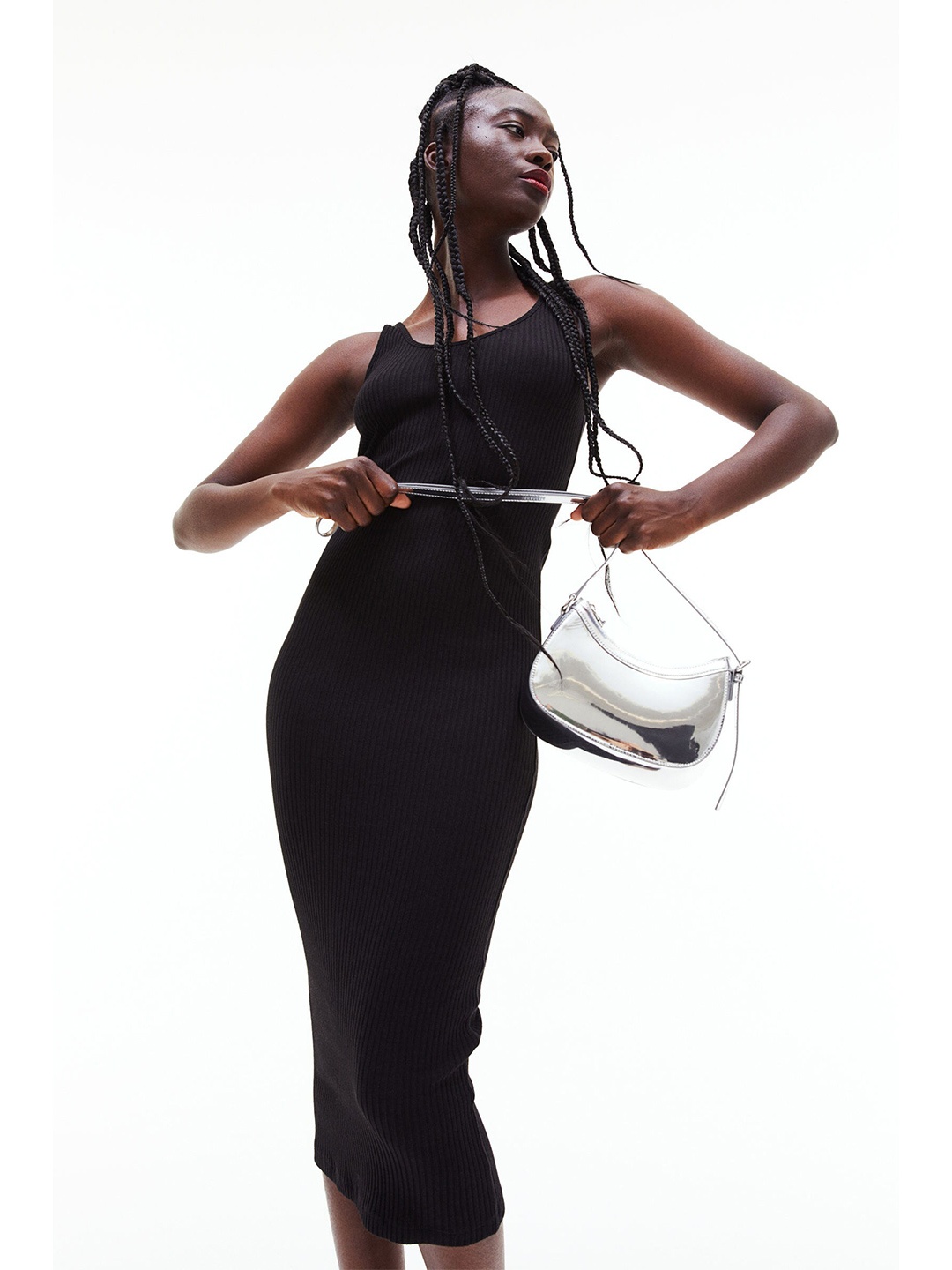 

H&M Black Ribbed bodycon dress