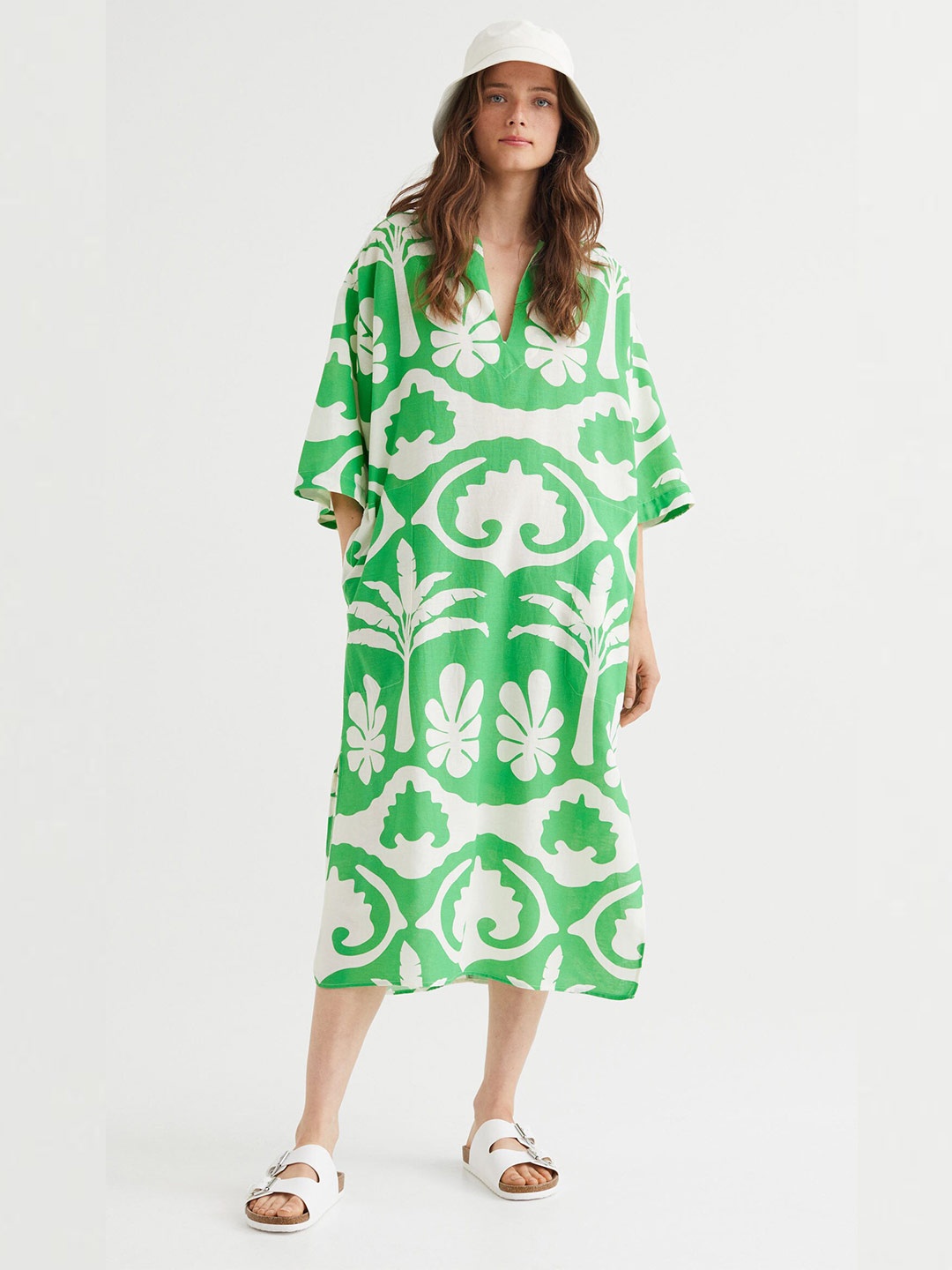 

H&M Women Green Long Kaftan Dress