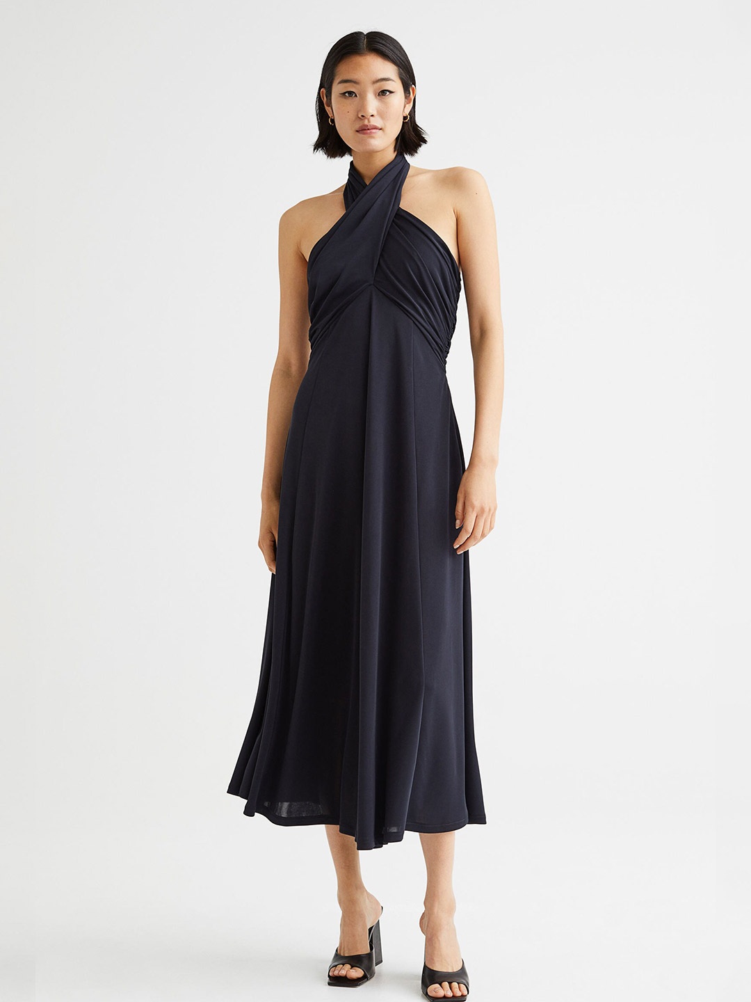

H&M Women Blue Solid Halterneck Dress