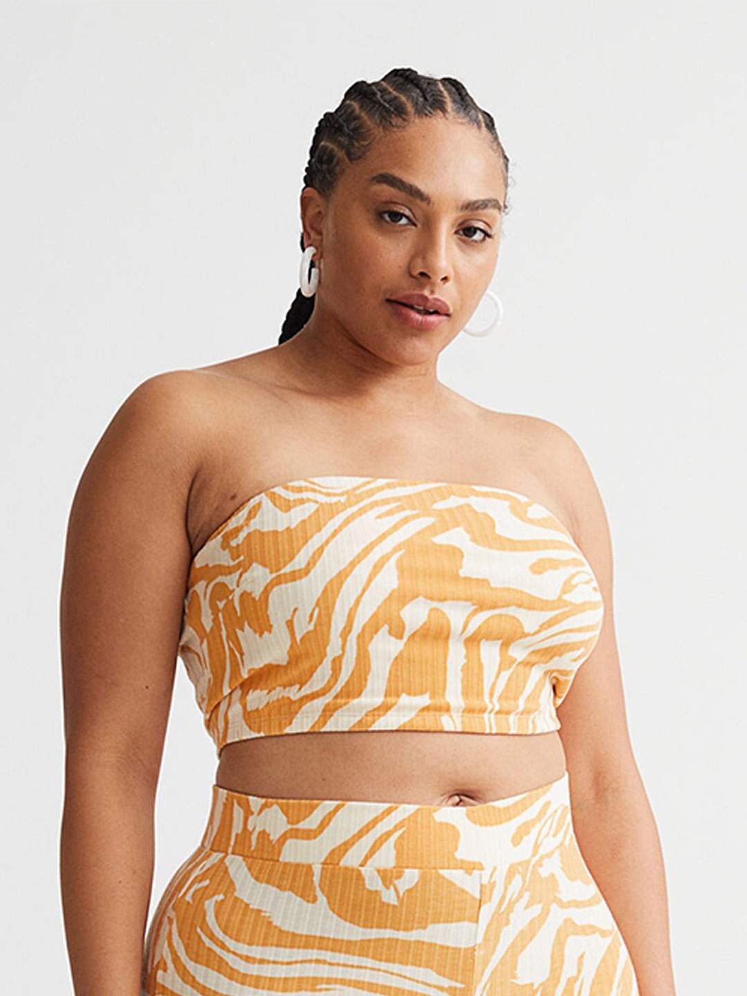 

H&M Orange & Off White Cropped jersey tube top