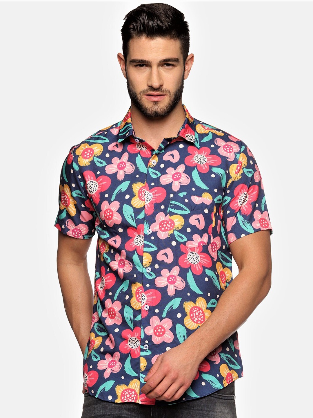 

Tusok Men Blue Smart Floral Printed Casual Shirt