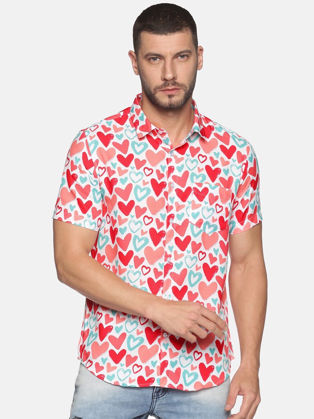 

Tusok Men White Smart Floral Printed Casual Shirt