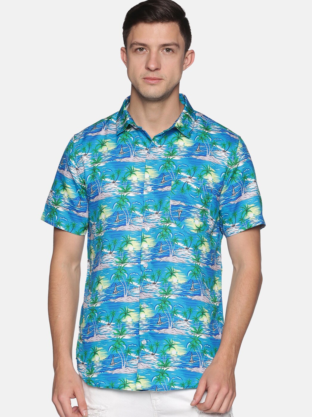 

Tusok Men Blue Smart Printed Casual Shirt