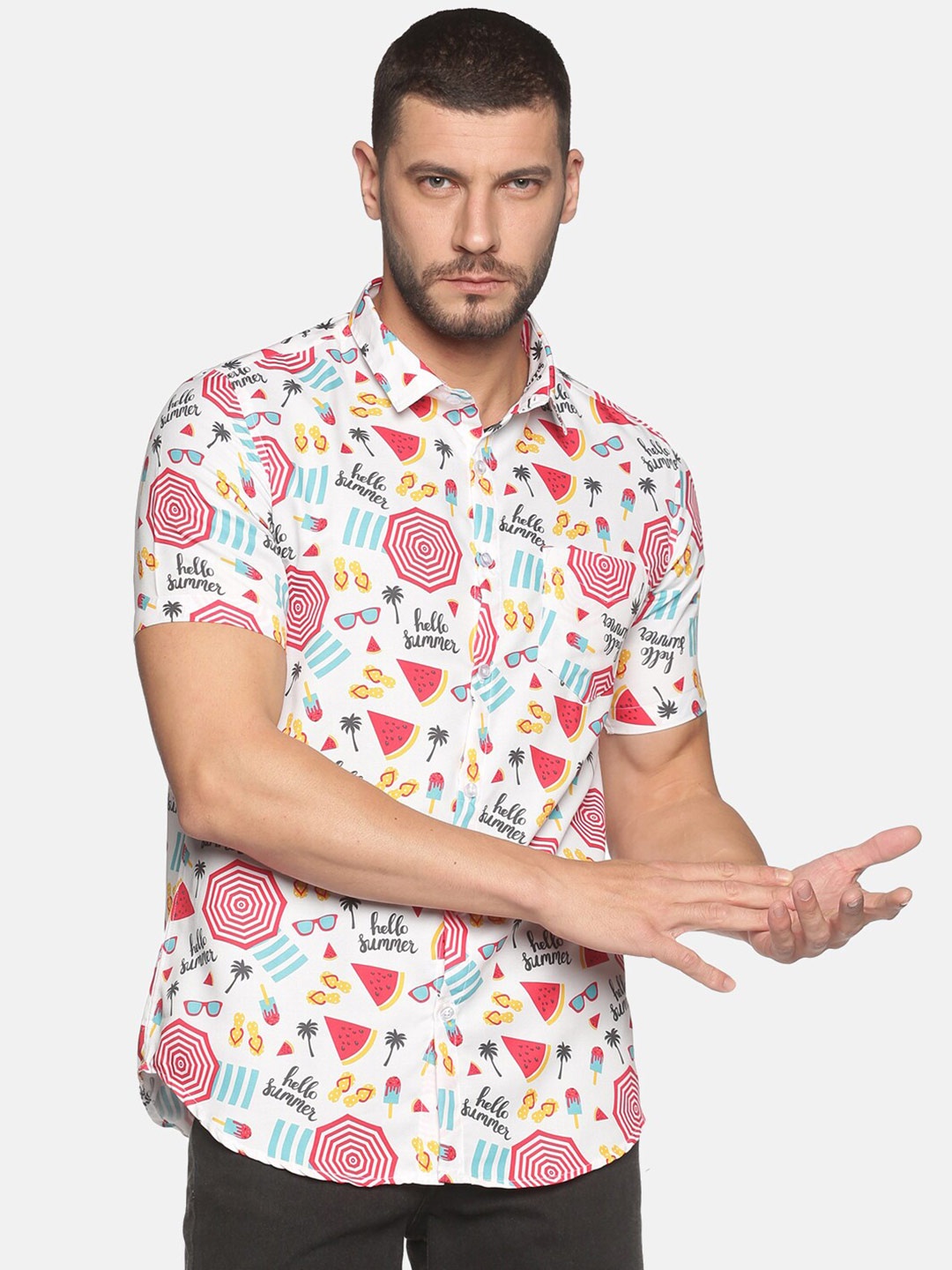 

Tusok Men White Smart Printed Casual Shirt