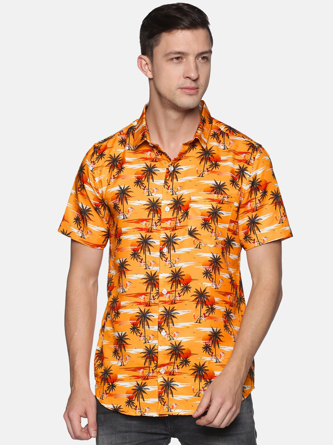 

Tusok Men Orange Smart Floral Printed Casual Shirt