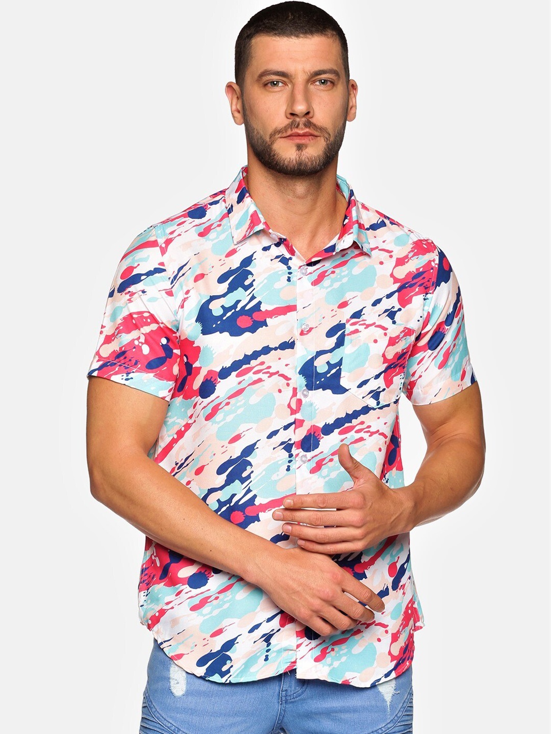 

Tusok Men Pink & White Smart Printed Regular Fit Casual Shirt