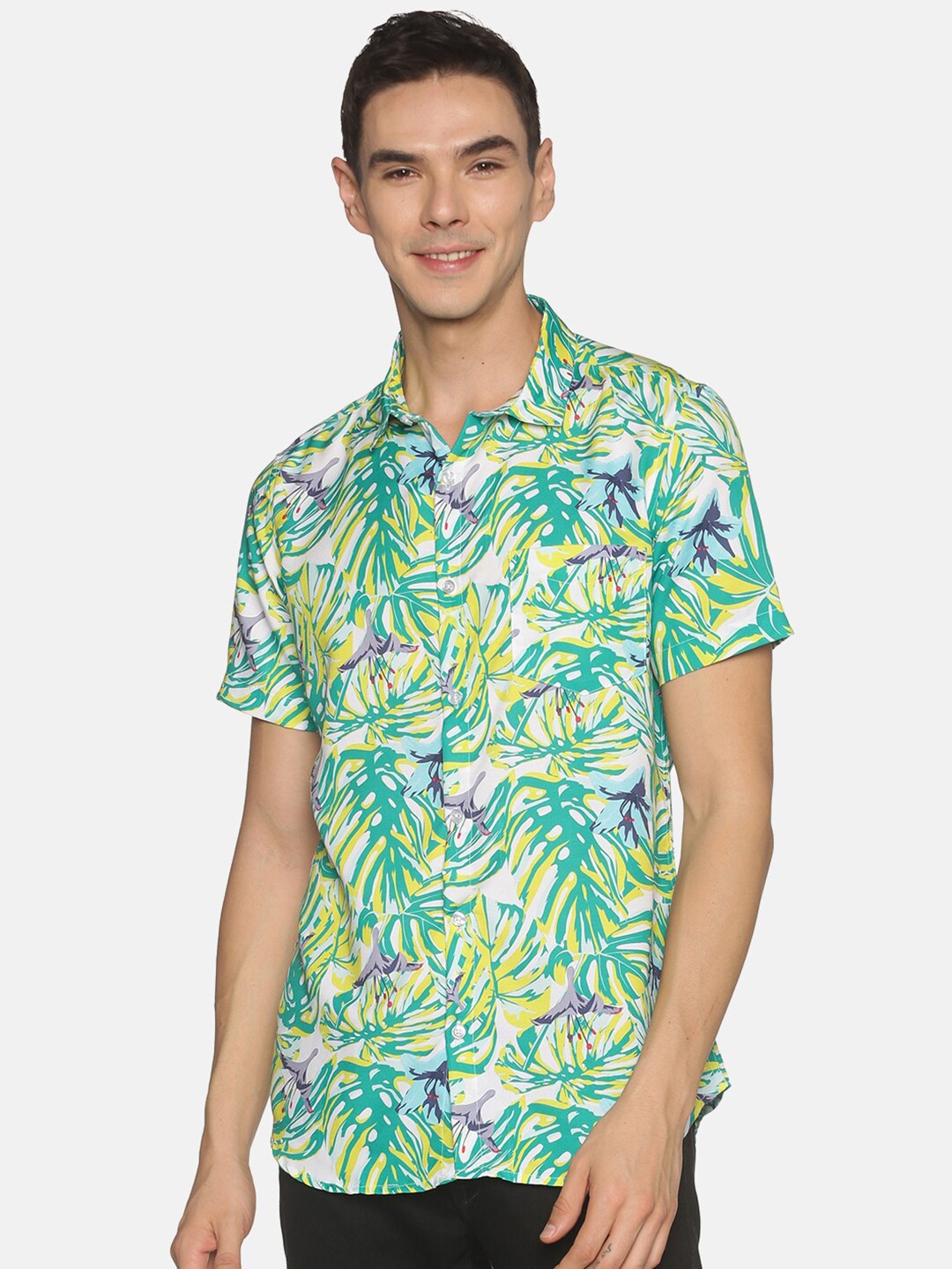 

Tusok Men Yellow Smart Floral Printed Tropical Casual Shirt