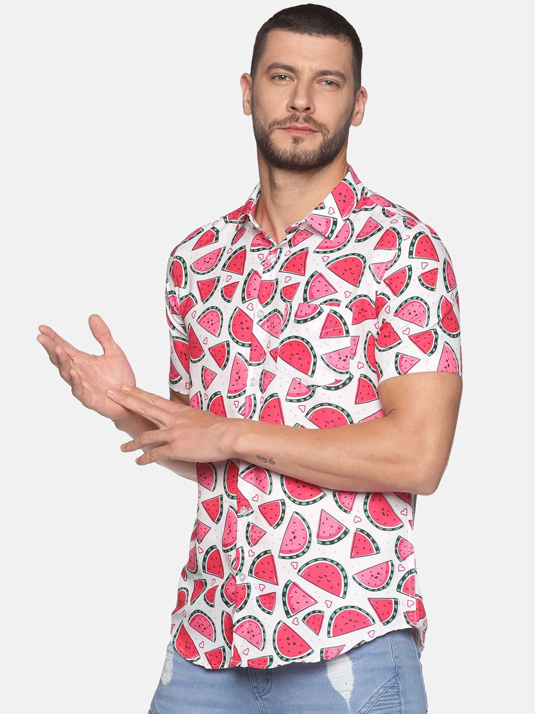 

Tusok Men White Watermelon Print Smart Fit Casual Shirt
