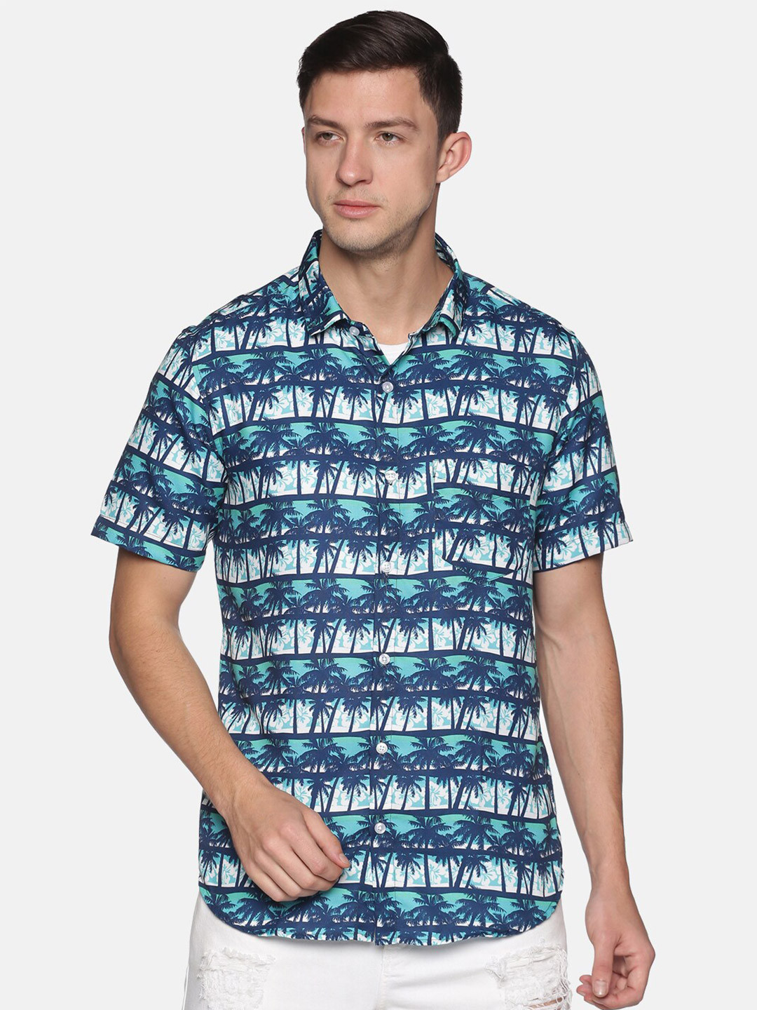 

Tusok Men's Sea Green Smart Printed Casual Shirt