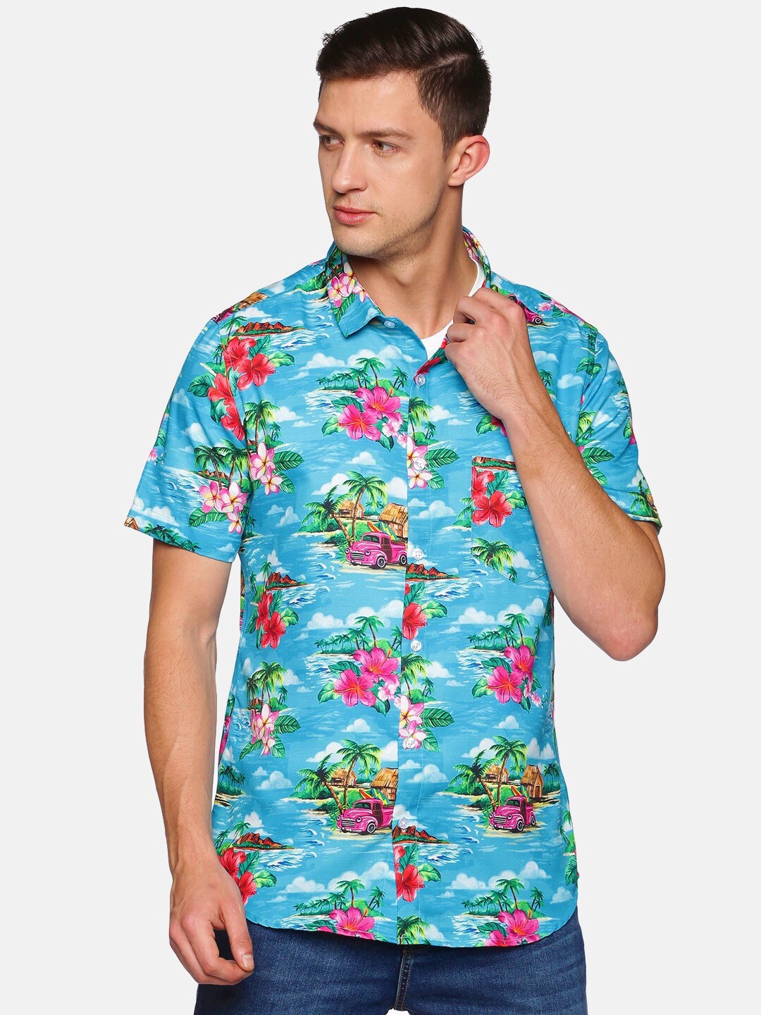 

Tusok Men Blue Smart Floral Printed Casual Shirt