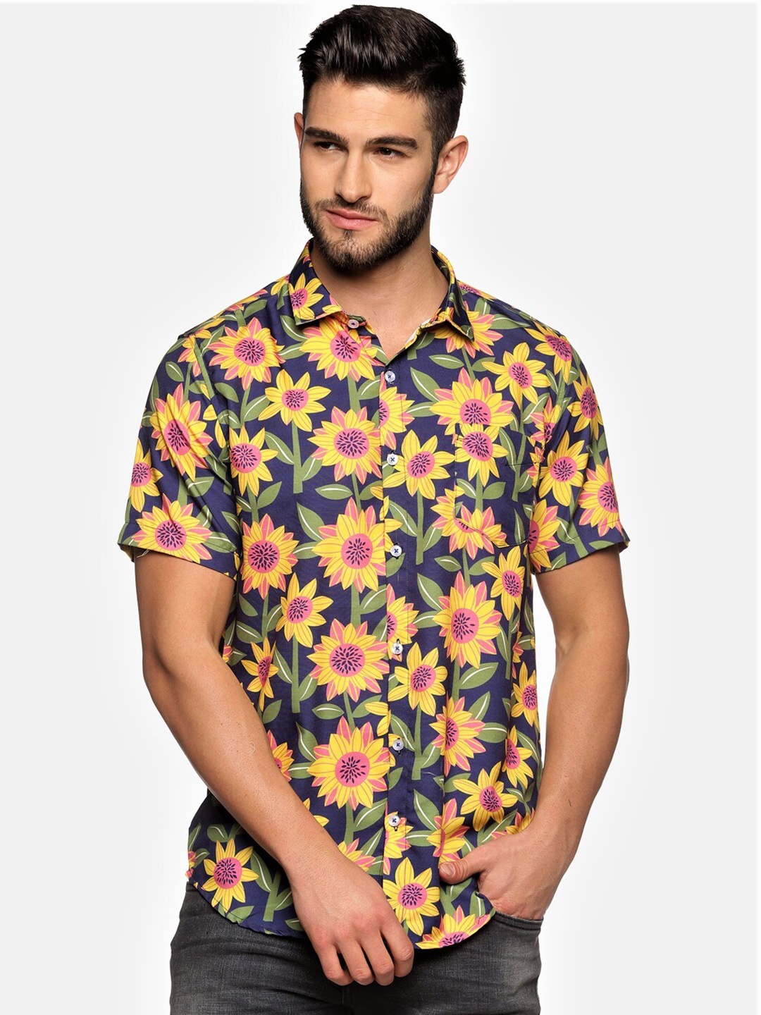 

Tusok Men Blue Smart Floral Printed Casual Shirt