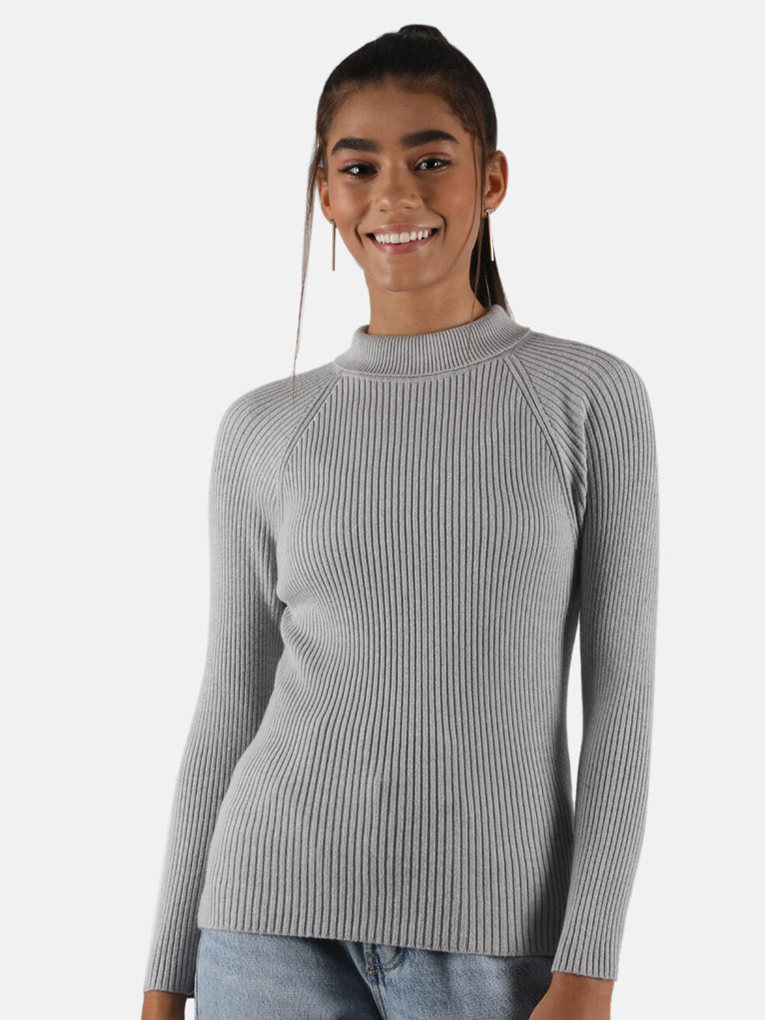 

Monte Carlo Women's Blend Wool Grey Solid High Neck Sceavy Top