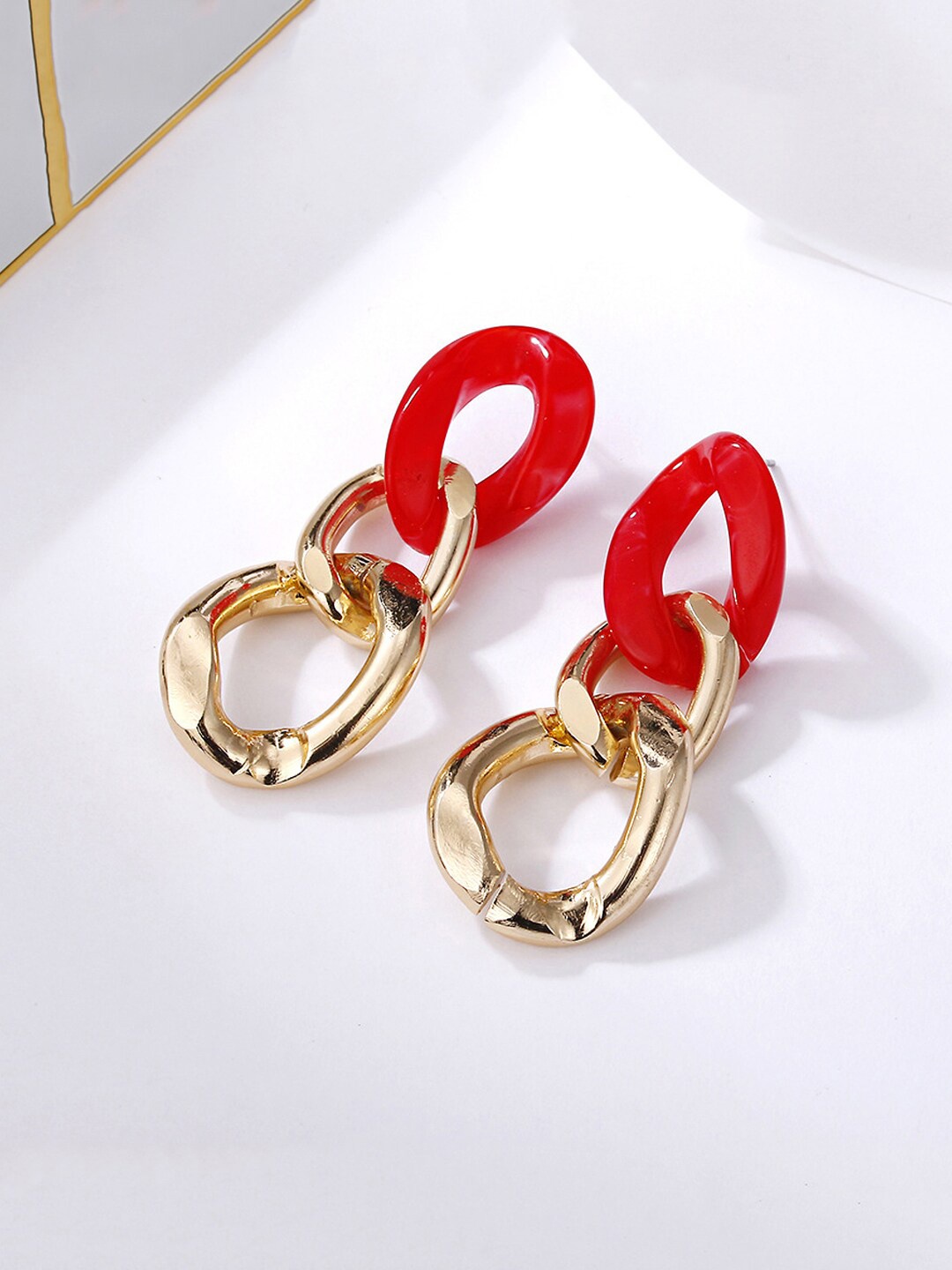

Unwind by Yellow Chimes Red & Gold-Toned Contemporary Drop Earrings