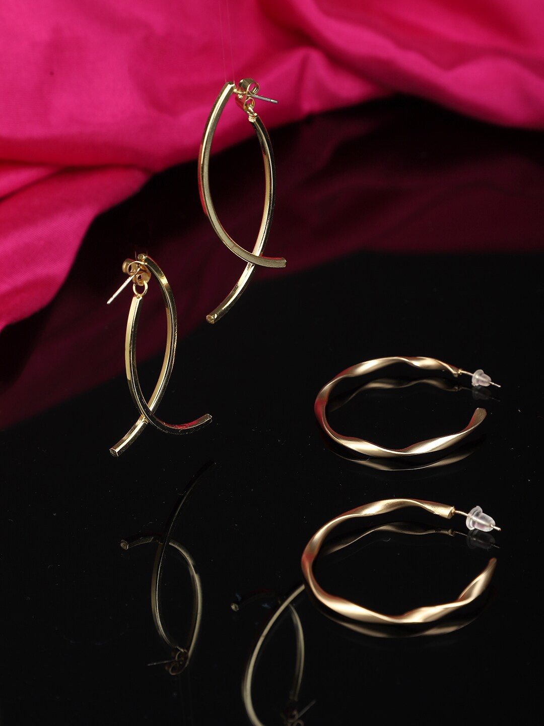 

Unwind by Yellow Chimes Woman Set of 2 Gold-Toned Contemporary Hoop & Drop Earrings