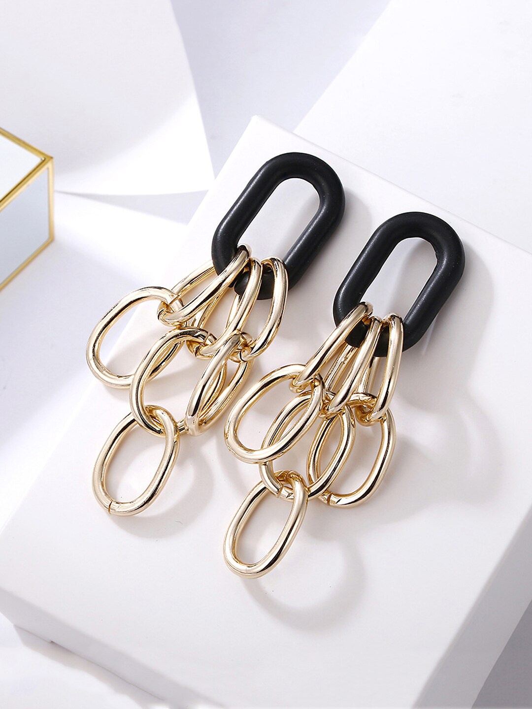 

Unwind by Yellow Chimes Gold-Plated & Black Contemporary Drop Earrings