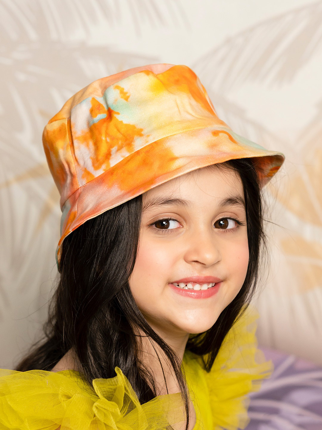 

HAIR DRAMA COMPANY Kids-Girls Peach Colored & Blue Tie & Dye Printed Bucket Hat