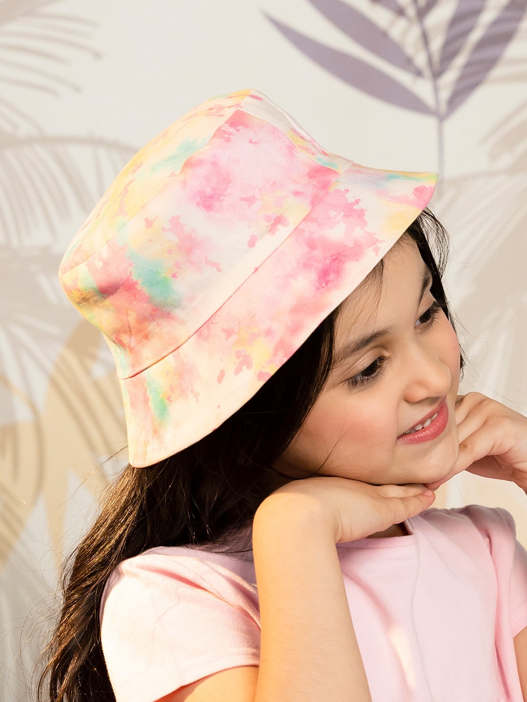 

HAIR DRAMA CO. Kids-Girls Pink Tie-Dye Printed Bucket Hat