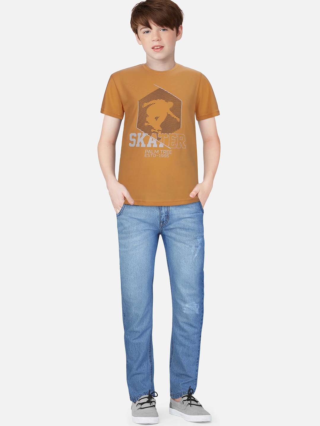 

Palm Tree Boys Orange Skater Printed T-shirt