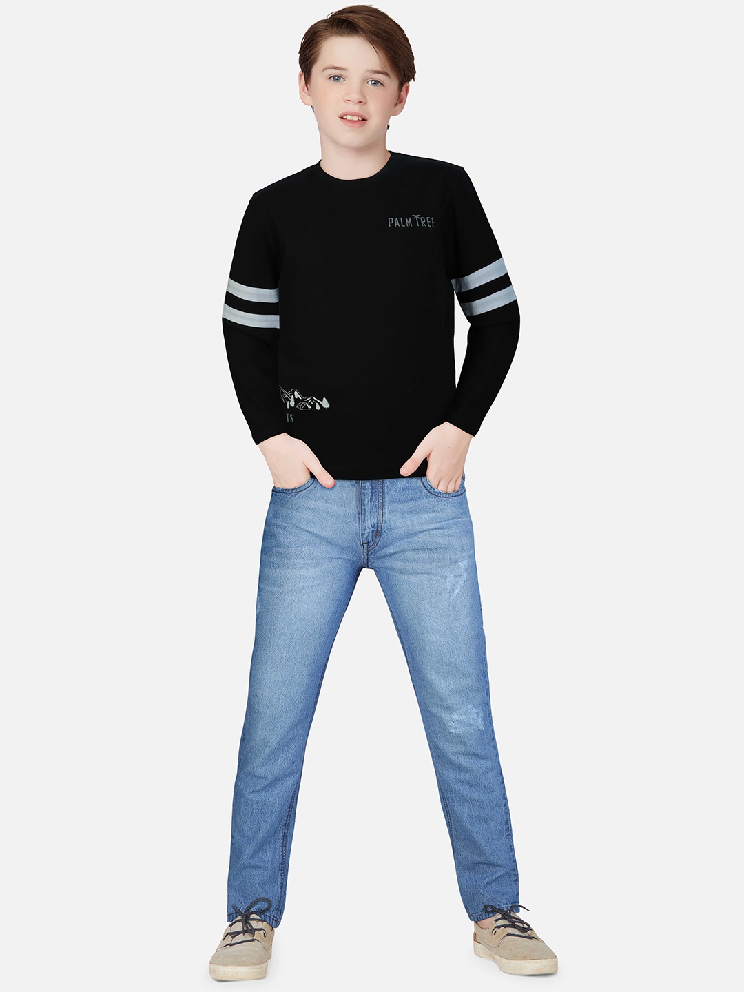 

Palm Tree Boys Black Typography V-Neck Monochrome T-shirt